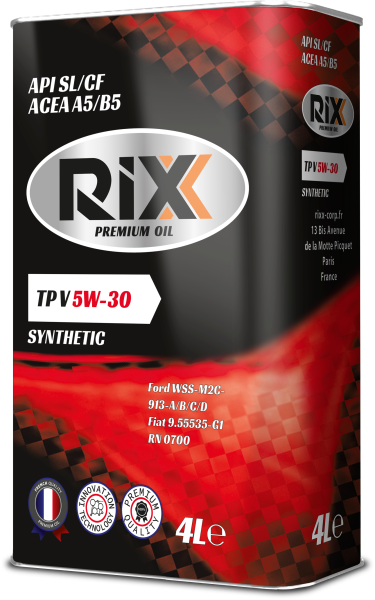 Масло моторное синтетическое RIXX TP V 5W-30 4 л. API SL/CF ACEA A5/B5