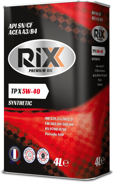 Масло моторное синтетическое RIXX TP X 5W-40 4 л. API SN/CF ACEA A3/B4