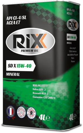 Масло моторное минеральное RIXX SD X 15W-40 4 л. API CI-4/SL, ACEA E7